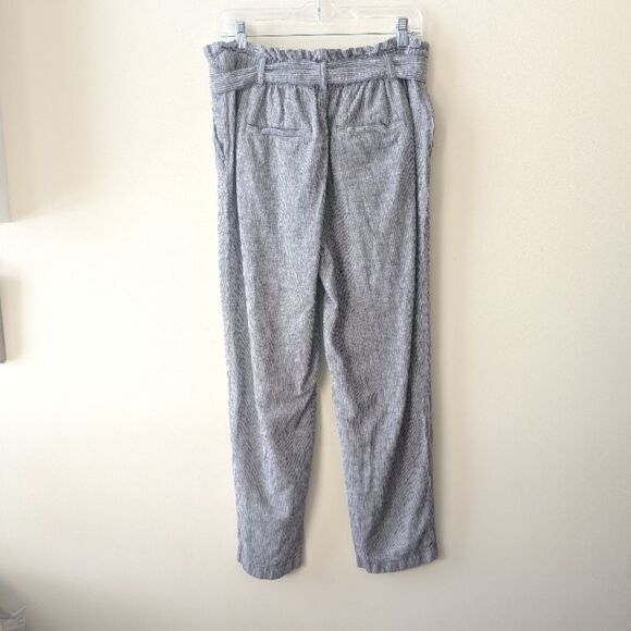 Loft Paperbag Pull On Pants Striped Linen Belted Size Medium - Picture 5 of 9